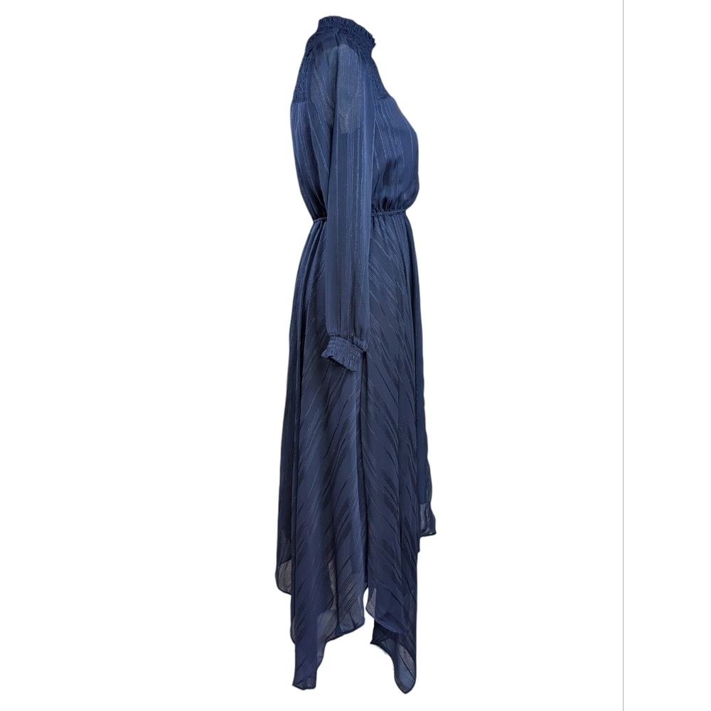 NWT Nanette Lepore Size 2 Navy Blue Asymmetrical Dress High Neck Clinched Waist - Picture 5 of 14